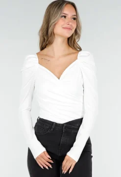 Witte Stretch Top met Overslag en Plooien
