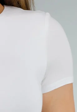 Witte Stretch Top met Ronde Hals en Cropped Fit