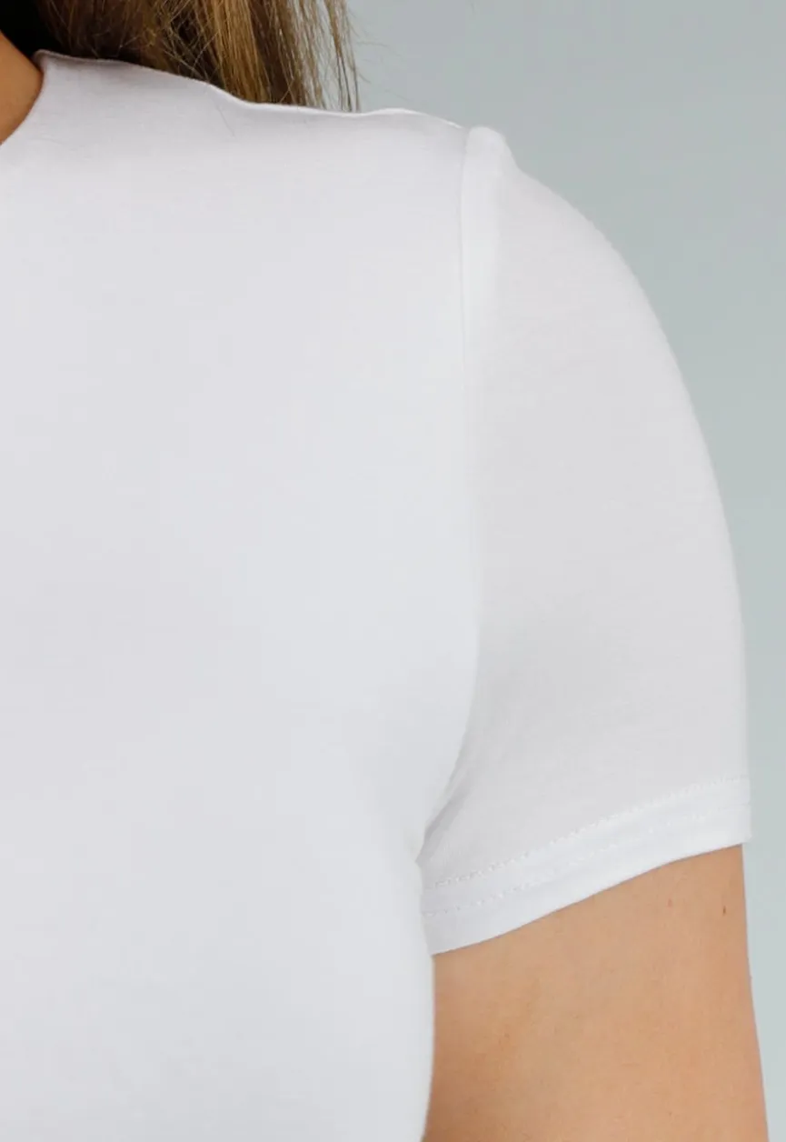 Witte Stretch Top met Ronde Hals en Cropped Fit
