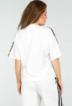 Witte Stretch Two Piece Set met Luipaardprint en Sportieve Strepen