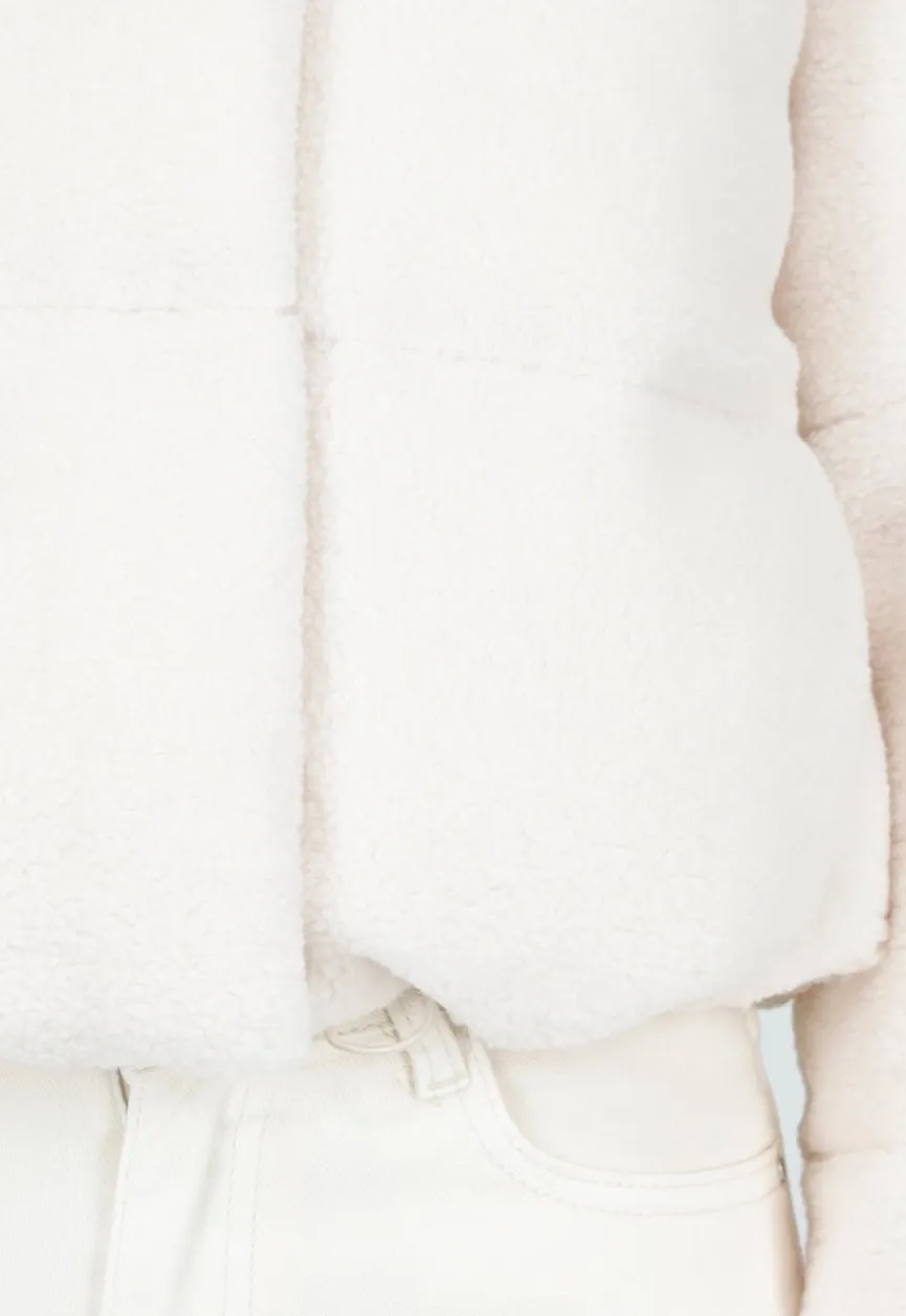 Witte Teddy Pufferjas met Capuchon en Hoge Kraag