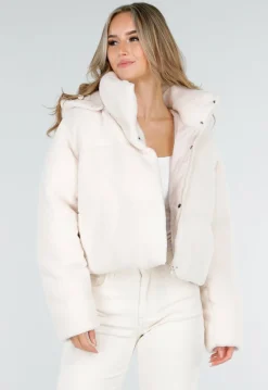 Witte Teddy Pufferjas met Capuchon en Hoge Kraag
