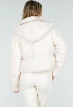 Witte Teddy Pufferjas met Capuchon en Hoge Kraag