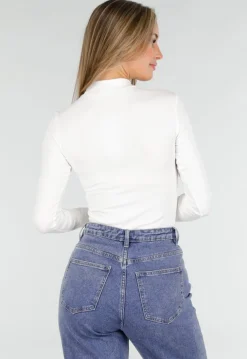 Witte Top met Col en Lange Mouw