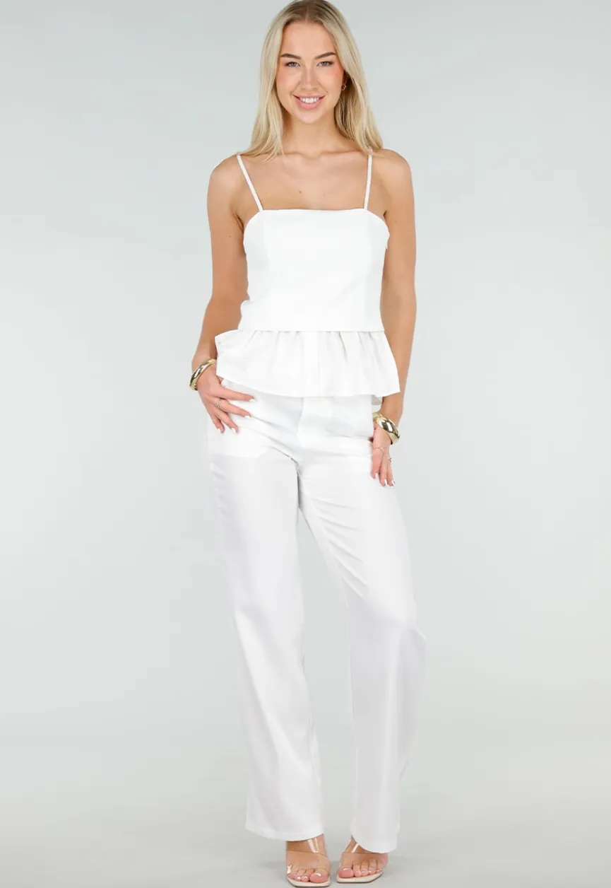 Witte Top met Peplum en Spaghettibandjes