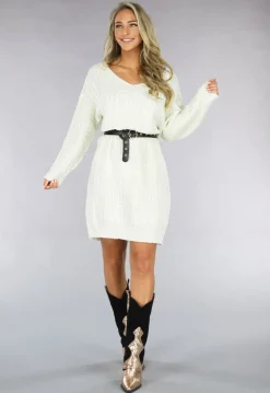 Witte Trui Jurk met V Hals