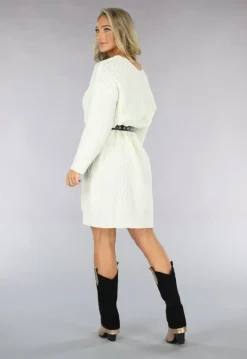 Witte Trui Jurk met V Hals