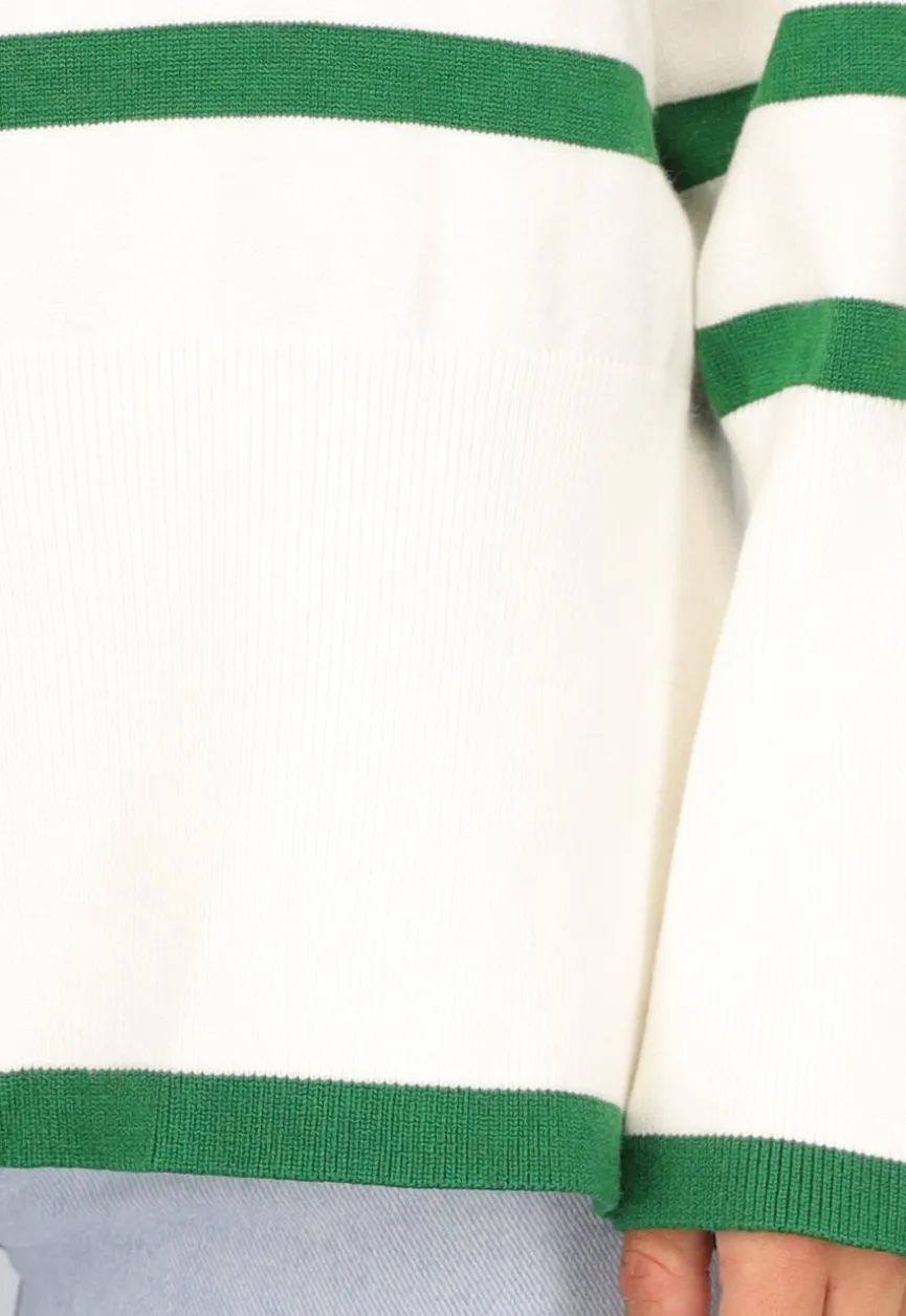 Witte Turtleneck met Groene Strepen