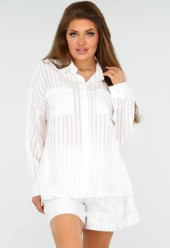 Witte Two Piece met Short en Top Gestreept