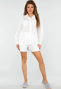 Witte Two Piece met Short en Top Gestreept
