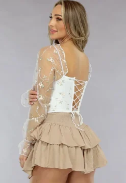 Witte Vintage Top met Bloemetjes