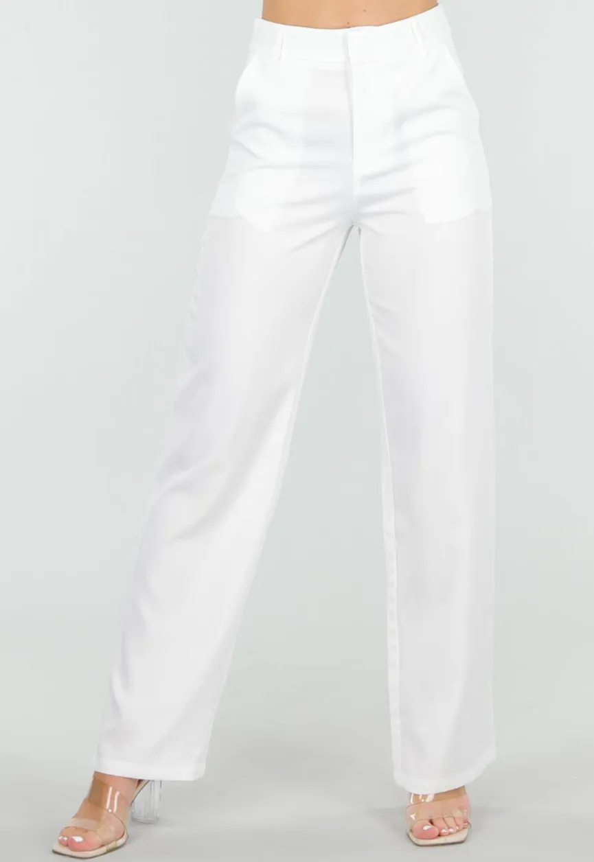 Witte Wide Leg Pantalon met Steekzakken en Paspelzakken