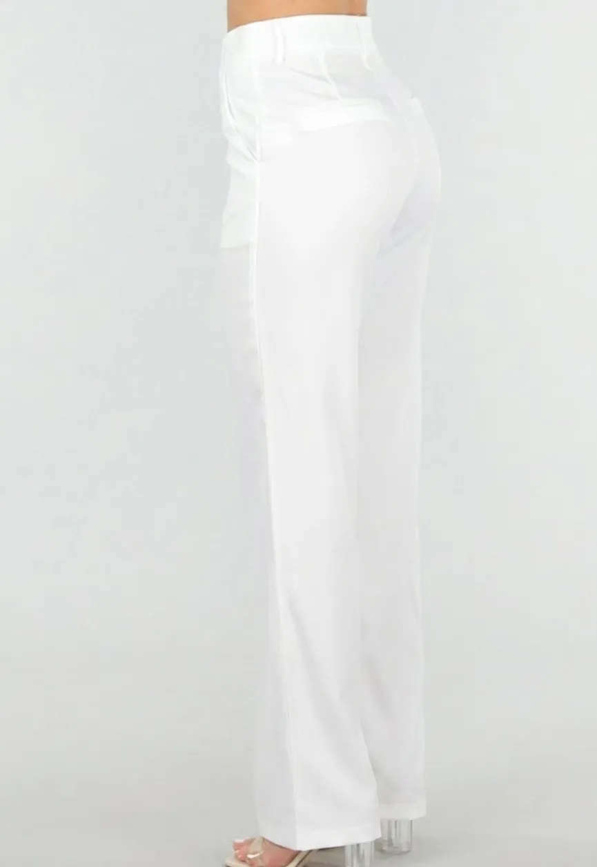 Witte Wide Leg Pantalon met Steekzakken en Paspelzakken