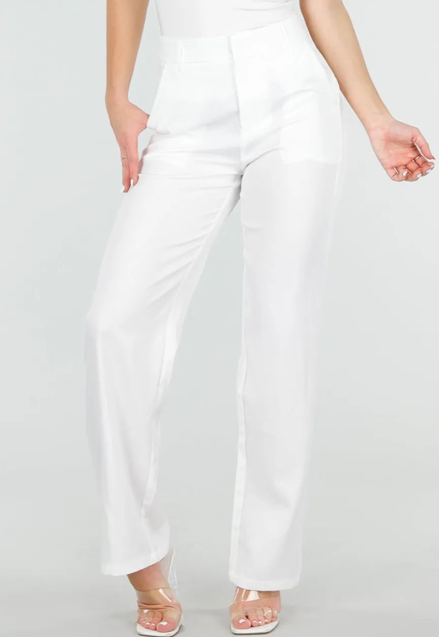 Witte Wide Leg Pantalon met Steekzakken en Paspelzakken