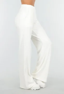Witte Zachte Stretch Broek met Rechte Pijpen