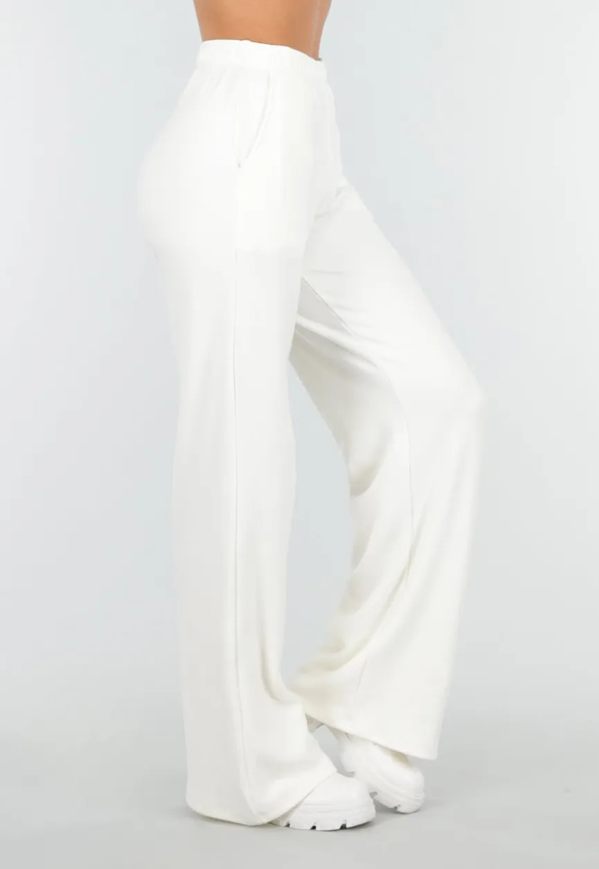 Witte Zachte Stretch Broek met Rechte Pijpen