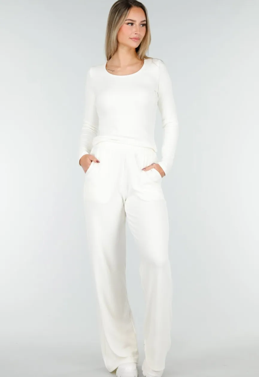 Witte Zachte Stretch Broek met Rechte Pijpen