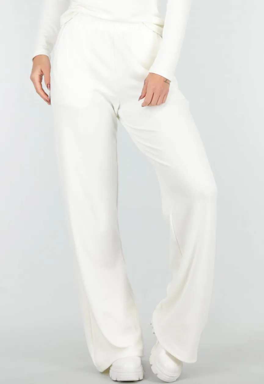 Witte Zachte Stretch Broek met Rechte Pijpen