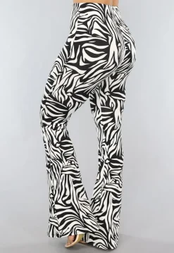 Witte Zebraprint Tall Flair Broek met Elastische Taille