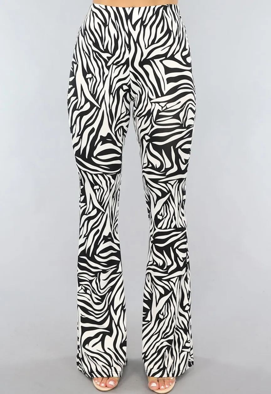 Witte Zebraprint Tall Flair Broek met Elastische Taille