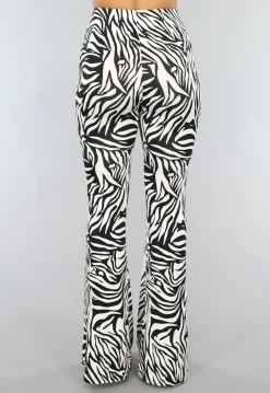 Witte Zebraprint Tall Flair Broek met Elastische Taille