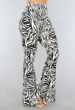 Witte Zebraprint Tall Flair Broek met Elastische Taille