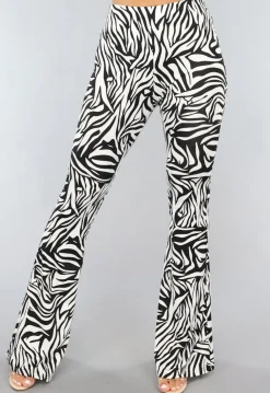 Witte Zebraprint Tall Flair Broek met Elastische Taille