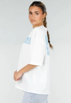 Wit T-shirt met Blauwe Backprint, Ronde Hals en Korte Mouwen