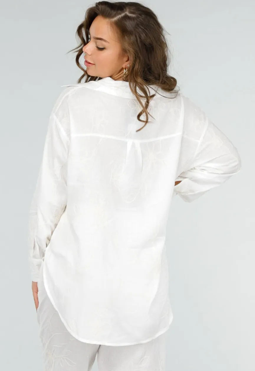Wit Tweedelig Setje met Geborduurde Blouse en Broek