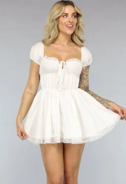 Wit Vintage Look Jurkje met Korset Taille