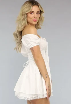 Wit Vintage Look Jurkje met Korset Taille