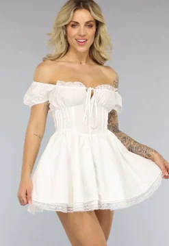 Wit Vintage Look Jurkje met Korset Taille