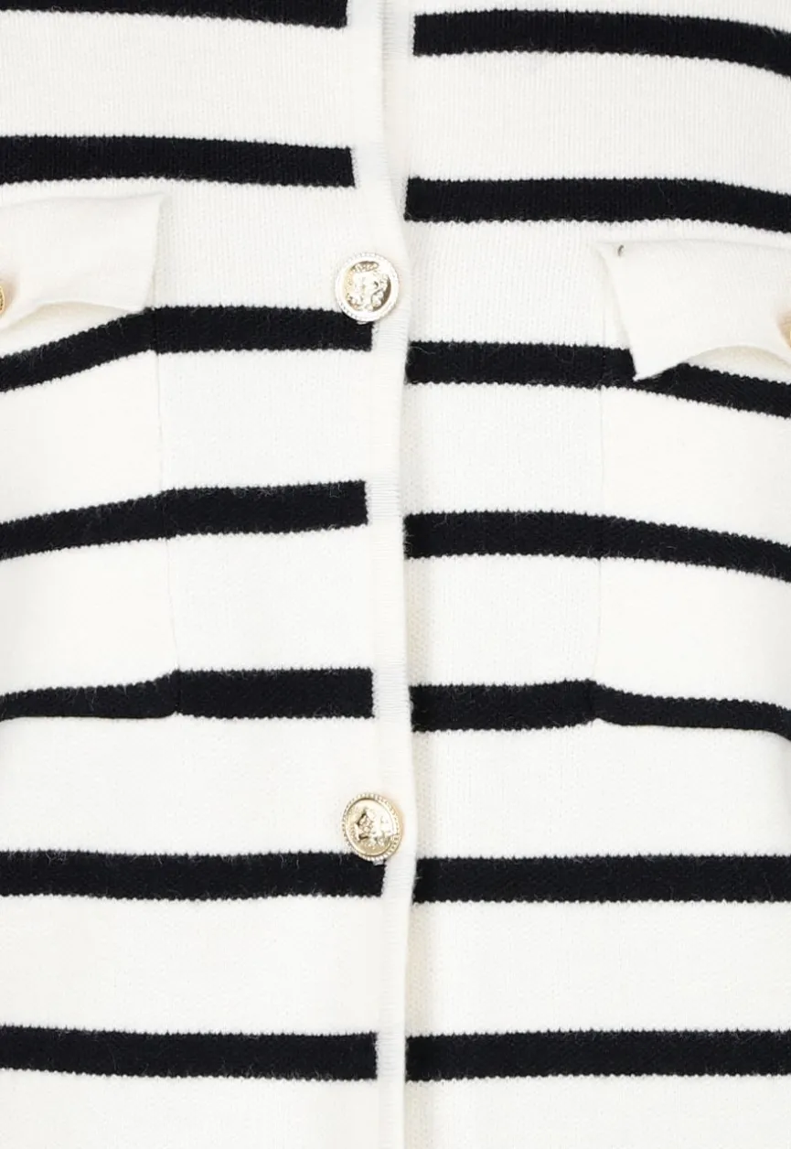 Wit Zwart Gestreept Vest met Gouden Knopen en Pockets