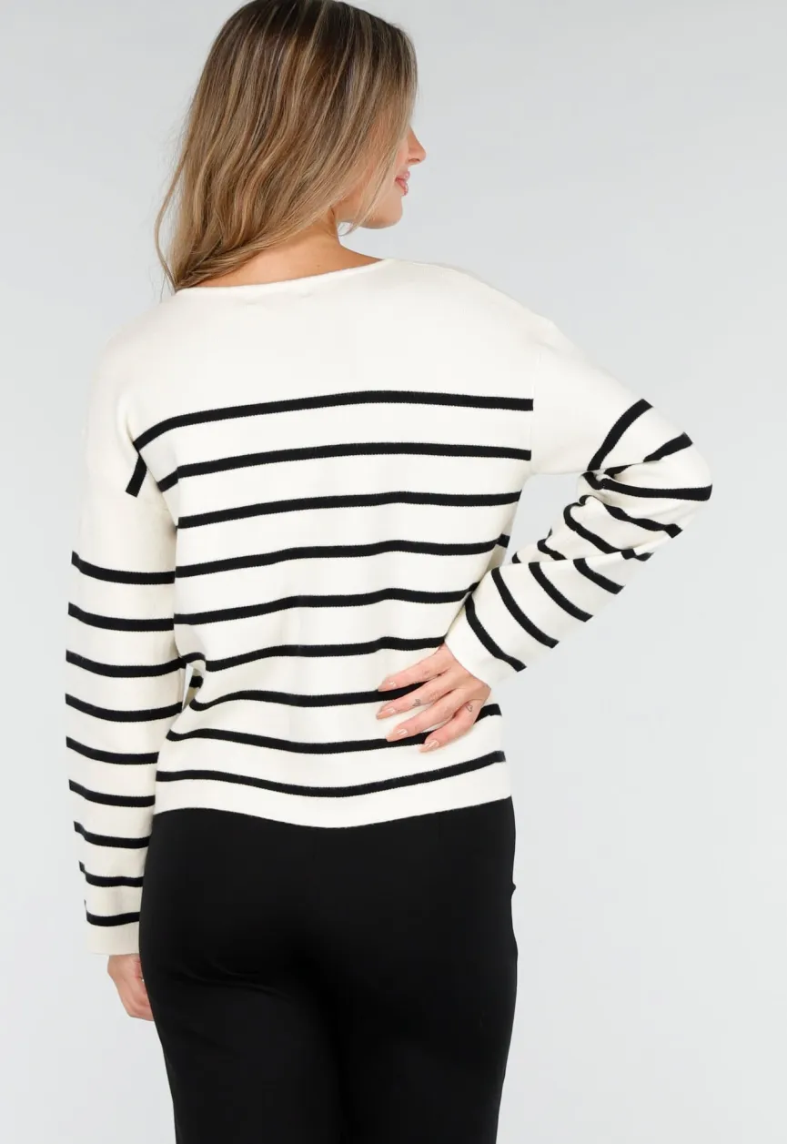 Wit Zwart Gestreept Vest met Gouden Knopen en Pockets