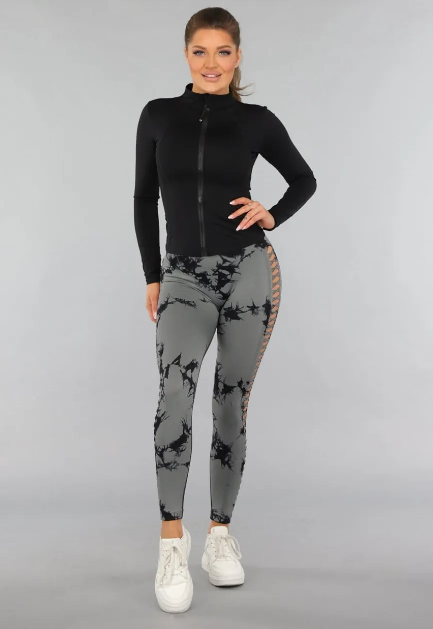 Yoga Legging met Cut Outs en Gevlekte Print