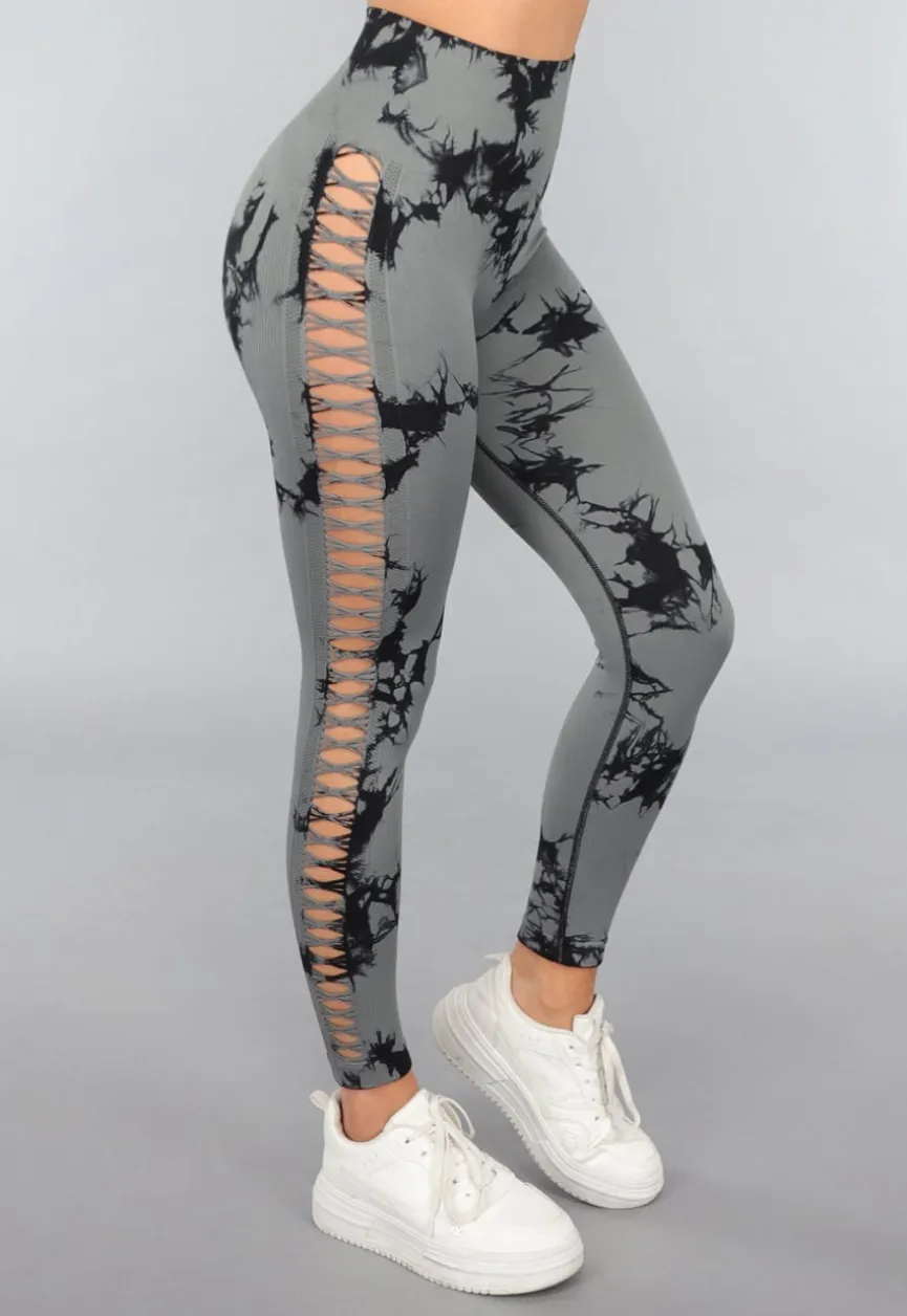 Yoga Legging met Cut Outs en Gevlekte Print