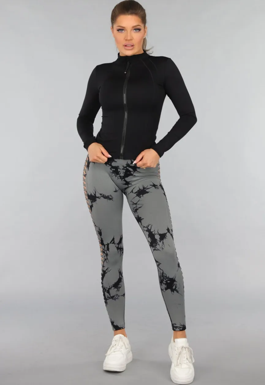 Yoga Legging met Cut Outs en Gevlekte Print