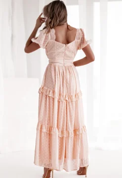Zalmroze Maxi Jurk met Dot Effect