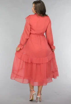 Zalmroze Ruffle Chiffon Maxi Jurk