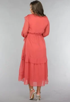 Zalmroze Ruffle Chiffon Maxi Jurk