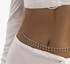 Zilveren Bodychain met Strass Bedeltjes