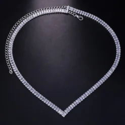 Zilveren Diamanten Hals Ketting met V-Vorm