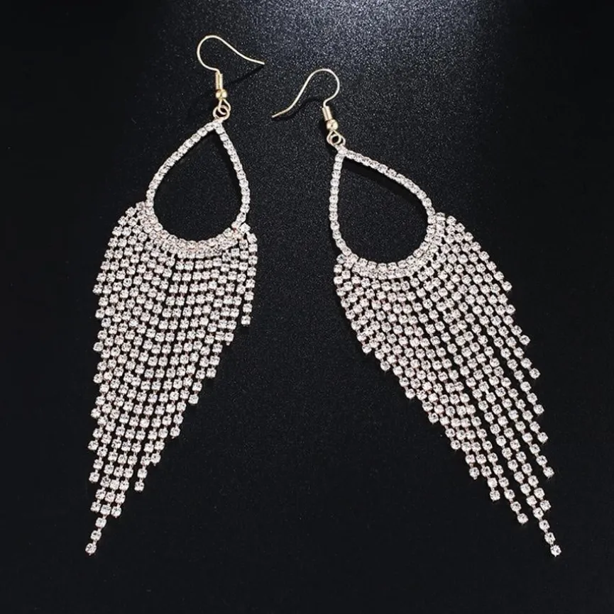 Zilveren Druppel Oorbellen met Strass
