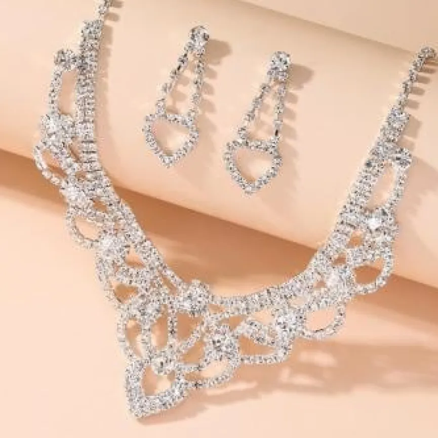 Zilveren Glamour Strass Sieraden Set