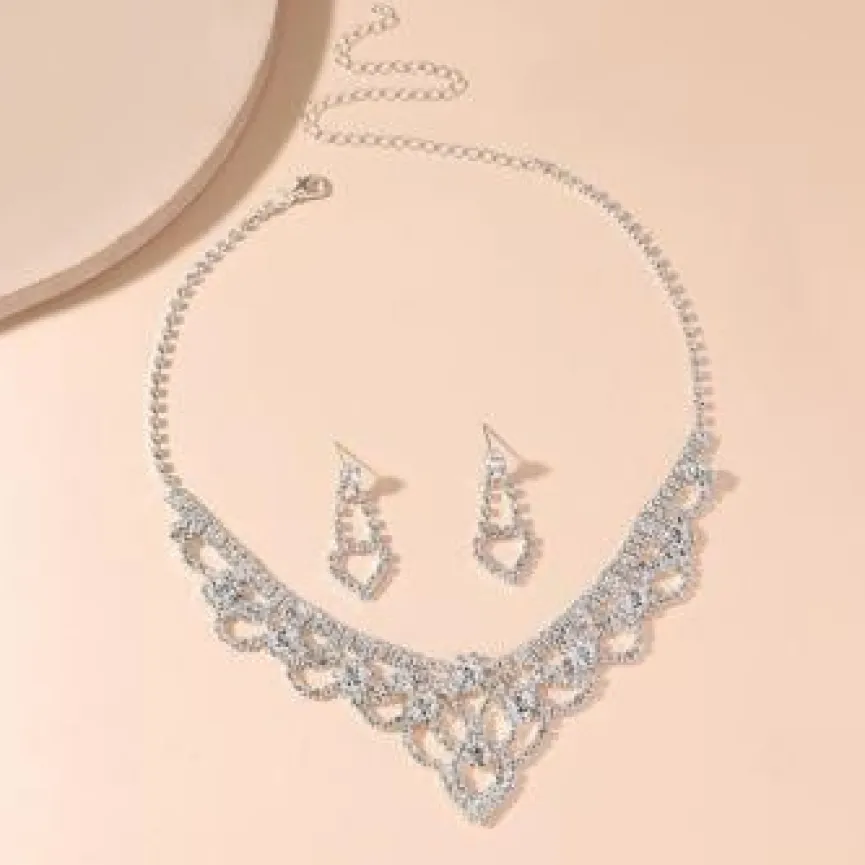 Zilveren Glamour Strass Sieraden Set