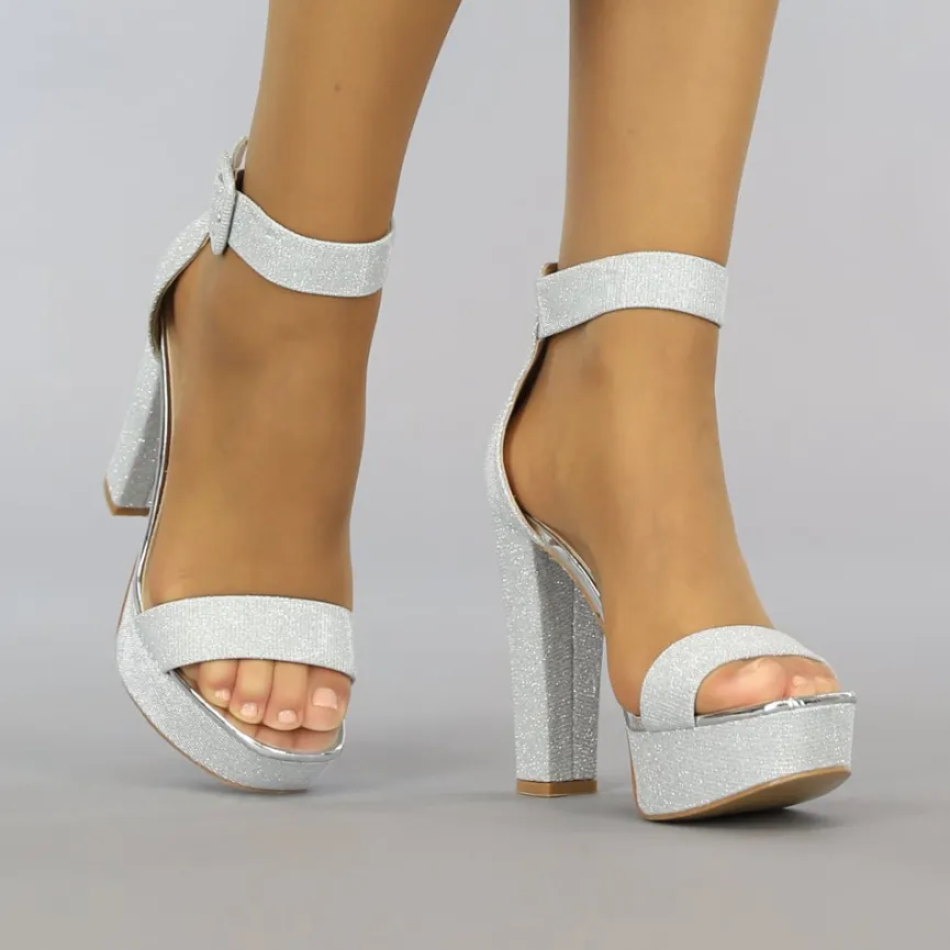 Zilveren Glitter Plateau Sandaletten met Open Teen