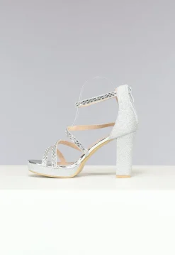 Zilveren Glitter Sandaletten met Strass Bandjes