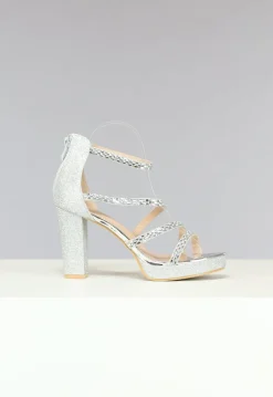 Zilveren Glitter Sandaletten met Strass Bandjes