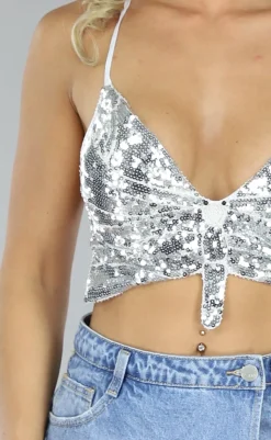 Zilveren Glitter Vlinder Top
