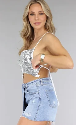 Zilveren Glitter Vlinder Top